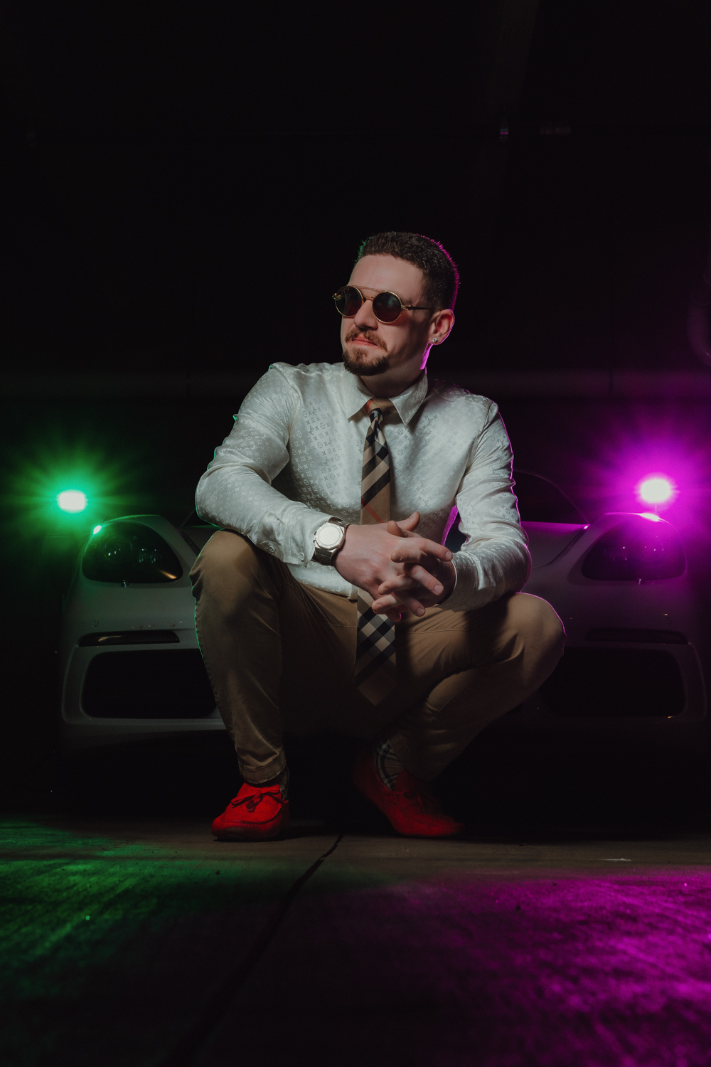 Old Town Lansing was the perfect location. We started at a graffiti wall that added color and texture, then moved to a dark parking garage for a more dramatic, creative look.